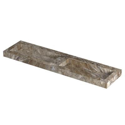 INK Pitch Wastafel keramische slab bak dubbel met drain en front en side skirts 2 kraangaten 180x45x9 Earth glossy