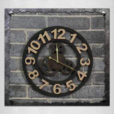 Originaliteit Amerikaanse industriële stijl hout Vintage oude Gear Wandklok (goud)