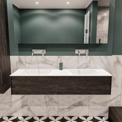 Mondiaz Lush Cloud badmeubel eiken Dark brown 150 cm 1 lade solid surface dubbele spoelbak zonder kraangat
