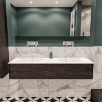 Mondiaz Lush Cloud badmeubel eiken Dark brown 150 cm 1 lade solid surface dubbele spoelbak zonder kraangat - thumbnail