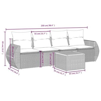 5-delige Loungeset met kussens poly rattan beige