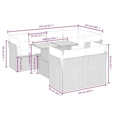 8-delige Loungeset met kussens poly rattan beige