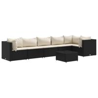 7-delige Loungeset met kussens poly rattan zwart - thumbnail