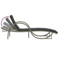 Ligbedden 2 st met kussens poly rattan lichtgrijs - thumbnail