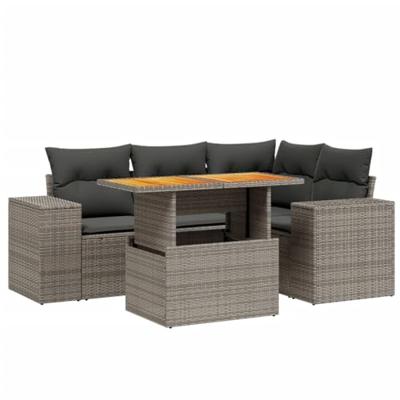 5-delige Loungeset met kussens poly rattan grijs