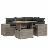 5-delige Loungeset met kussens poly rattan grijs - thumbnail