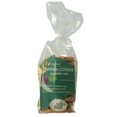 Billy's Farm Haverkoekjes met moerbei en hennep bio 200 Gram Billy's Farm Haverkoekjes met moerbei en hennep bio 200 Gram