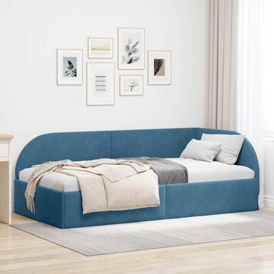 Hoekbedframe met hoofdeinde Blauw 90 cm x 190 cm Fluweel
