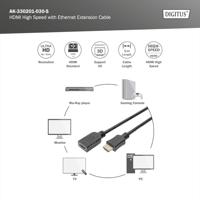 Digitus AK-330201-030-S HDMI-kabel HDMI Verlengkabel HDMI-A-stekker, HDMI-A-bus 3.00 m Zwart 4K UHD, Rond, Vergulde steekcontacten, Afgeschermd (drievoudig) - thumbnail