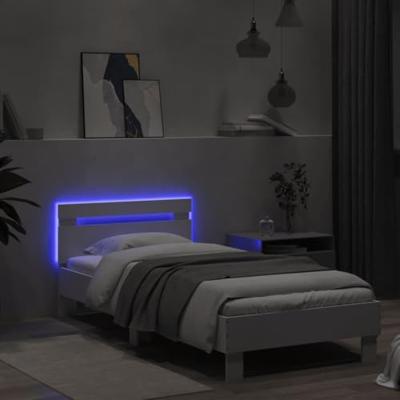 Bedframe met hoofdbord en LED-verlichting wit 75x190 cm