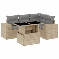 5-delige Loungeset met kussens poly rattan beige - thumbnail