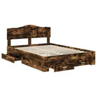 Bedframe met hoofdeinde Gerookt eiken 140 x 200 cm Bewerkt hout - thumbnail