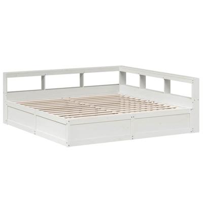 Bed met boekenkast zonder matras grenenhout wit 200x200 cm - thumbnail