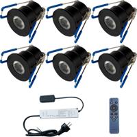 LED Veranda Spot Complete Set - Velvalux - 6 Stuks - 3W - Warm Wit 3000K - Dimbaar - Waterdicht IP65 - Inbouw - Rond - Mat Zwart - Aluminium - 12V - thumbnail
