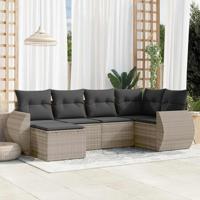 6-delige Loungeset met kussens poly rattan lichtgrijs - thumbnail