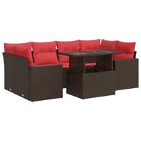 7-delige Loungeset met kussens poly rattan acacia bruin - thumbnail