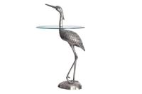 Ronde bijzettafel WILDLIFE HERON 90cm zilveren metalen glazen reigersculptuur handgemaakt - 43514 - thumbnail