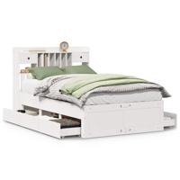 Bed met boekenkast zonder matras grenenhout wit 140x200 cm - thumbnail