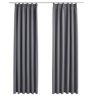 VidaXL Gordijnen verduisterend met haken 2 st 140x175 cm grijs VidaXL Gordijnen verduisterend met haken 2 st 140x175 cm grijs