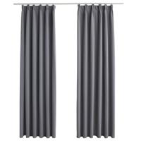VidaXL Gordijnen verduisterend met haken 2 st 140x175 cm grijs - thumbnail