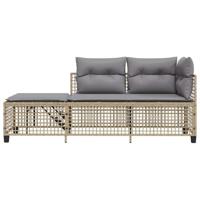 3-delige Loungeset met kussens poly rattan gemengd beige - thumbnail