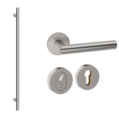 Hardbrass Voordeurset rond 3-delig met XL-greep 1900mm SKG3 met kerntrekbeveiliging - RVS