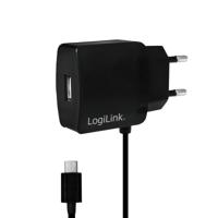 LogiLink PA0146 USB-stekkeradapter met micro-USB-kabel, 1 x USB-poort, 10 W zwart - thumbnail