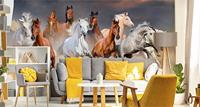 Fotobehang - Kudde galopperende paarden, 11 maten, premium print, inclusief behanglijm - thumbnail