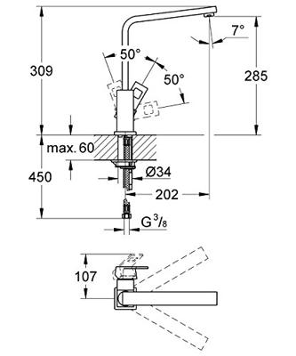 31255000 Grohe Eurocube design keukenkraan chroom 31255000 Grohe Eurocube design keukenkraan chroom