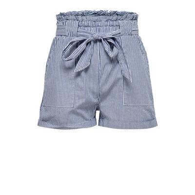 ONLY gestreepte high waist straight fit short ONLSMILLA blauw/wit