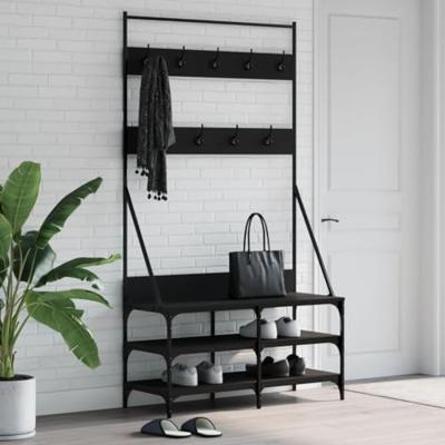 VidaXL Kledingrek met schoenenrek 100x40x184 cm zwart VidaXL Kledingrek met schoenenrek 100x40x184 cm zwart