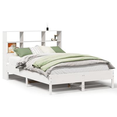Bed met boekenkast zonder matras grenenhout wit 140x200 cm
