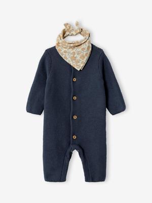 Gemêleerde gebreide babyset met lange mouwen + sjaal antraciet