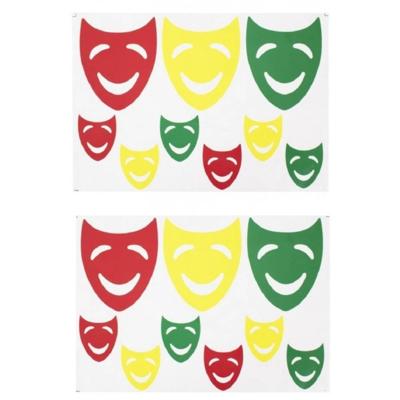 3x Sets Raamsticker Lachende Maskers Rood/geel/groen 35 X 40 Cm Carnaval - Raamstickers