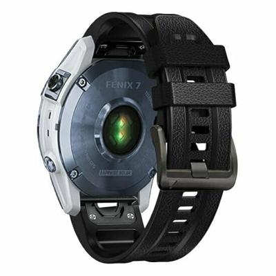 By Qubix - leer + siliconen bandje - Zwart - Compatible met Garmin Instinct 3 / Instinct E - 45mm - Compatible Garmin bandje - Bandbreedte: 22mm