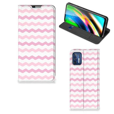 Motorola Moto G9 Plus | Hoesje met Magneet | Waves Roze Motorola Moto G9 Plus | Hoesje met Magneet | Waves Roze