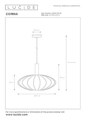 Lucide CORINA - Hanglamp - Ø 50 cm - 1xE27 - Zwart