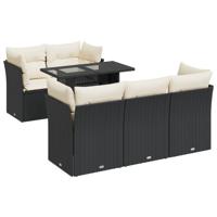 6-delige Loungeset met kussens poly rattan zwart - thumbnail