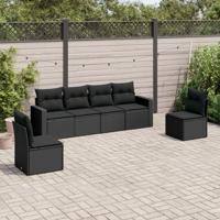 6-delige Loungeset met kussens poly rattan zwart - thumbnail