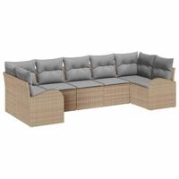 Tuinbankenset met kussen 7 pcs Beige en Licht Grijs poly rattan - thumbnail