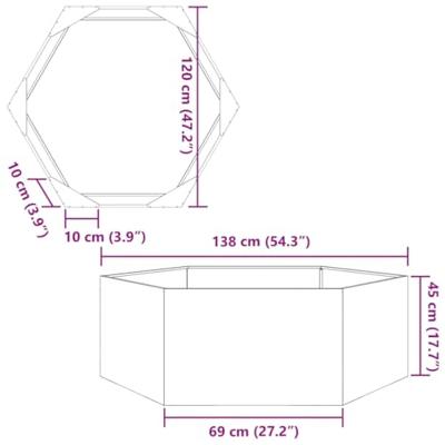 VidaXL Plantenbak zeshoek 138x120x45 cm staal antracietkleurig VidaXL Plantenbak zeshoek 138x120x45 cm staal antracietkleurig