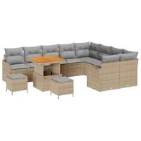 Tuinbankenset met kussen 12 pcs Beige poly rattan - thumbnail