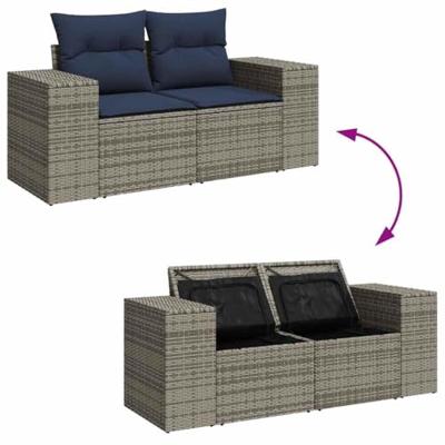 10-delige Loungeset met kussens poly rattan acacia grijs