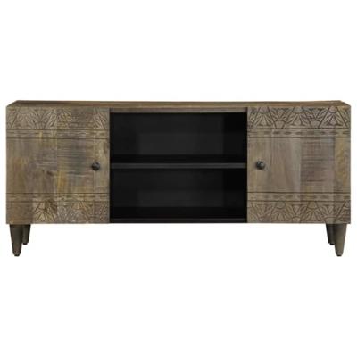 Tv-meubel 105x33,5x46 cm massief mangohout lichtgrijs