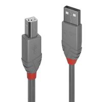 LINDY USB-kabel USB 2.0 USB-A stekker, USB-B stekker 1.00 m Grijs 36682 - thumbnail