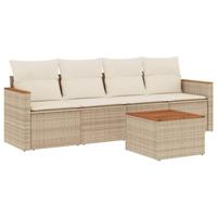 5-delige Loungeset met kussens poly rattan beige - thumbnail