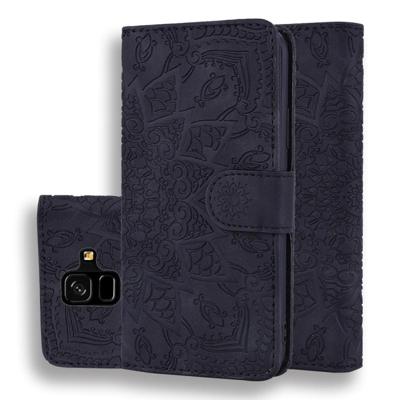 Kalf patroon dubbele vouwen ontwerp reliëf lederen draagtas met portemonnee & houder & kaartsleuven voor Galaxy A6 (2018) (zwart)