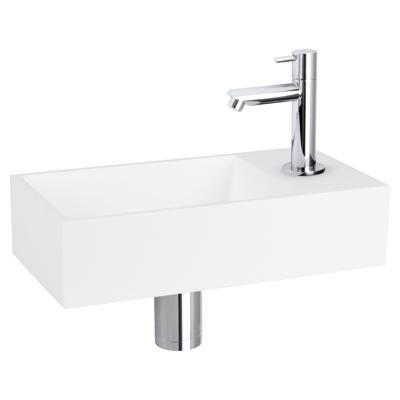 Differnz Solid fonteinset - 36x18.5x9cm - Rechthoek - 1 kraangat - recht chromen kraan - Solid surface Wit 38.402.32
