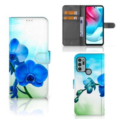 Motorola Moto G60s Hoesje Orchidee Blauw - Cadeau voor je Moeder Motorola Moto G60s Hoesje Orchidee Blauw - Cadeau voor je Moeder
