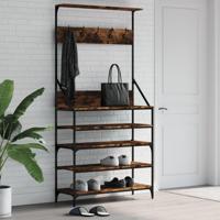 VidaXL Kledingrek met schoenenrek 90x34x184 cm gerookt eikenkleurig - thumbnail